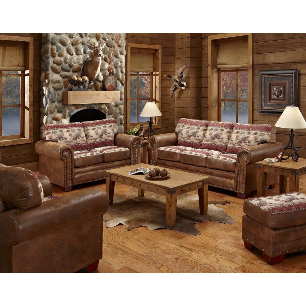 Deer Valley Lodge Brown Faux Leather 4-piece Sofa Set