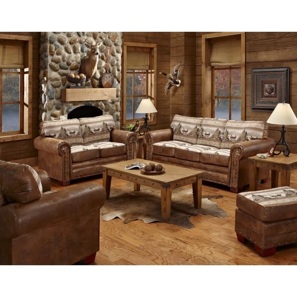 Alpine Lodge Fishing Scene Upholstered 4-piece Seating Set - Bed