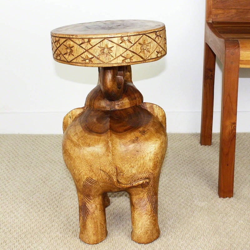 Haussmann® Wood Elephant Chang Stool 11 in DIA x 20 in H Walnut Oil - 11 x 11 x 20