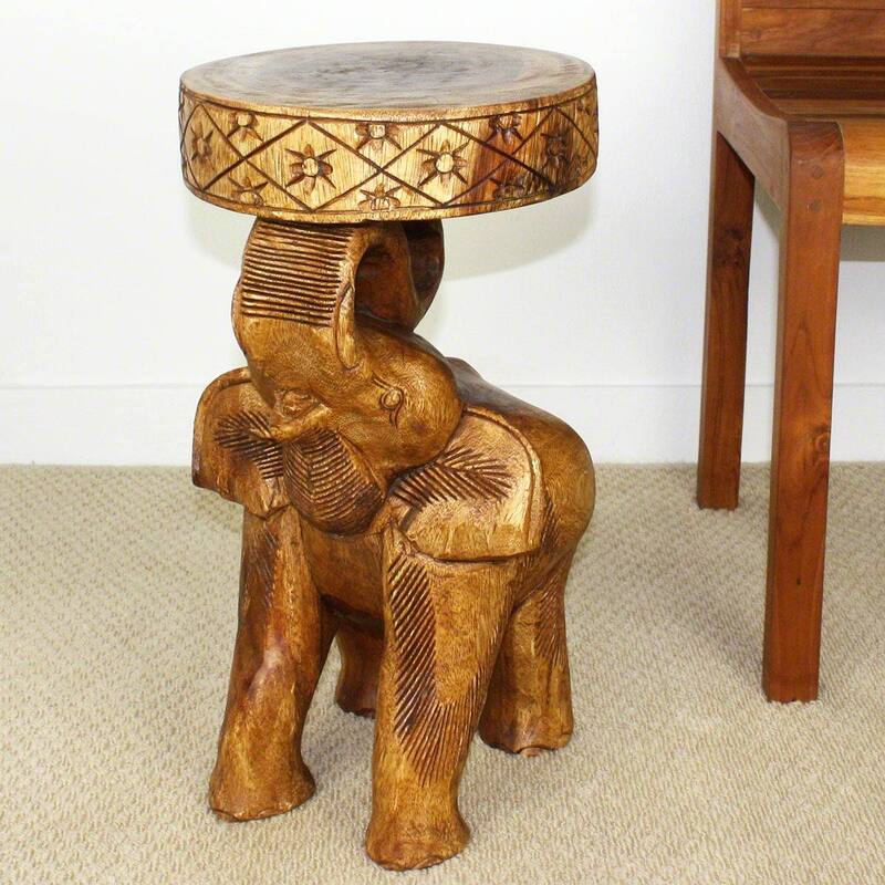 Haussmann® Wood Elephant Chang Stool 11 in DIA x 20 in H Walnut Oil - 11 x 11 x 20