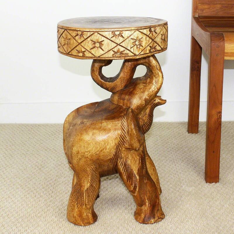 Haussmann® Wood Elephant Chang Stool 11 in DIA x 20 in H Walnut Oil - 11 x 11 x 20