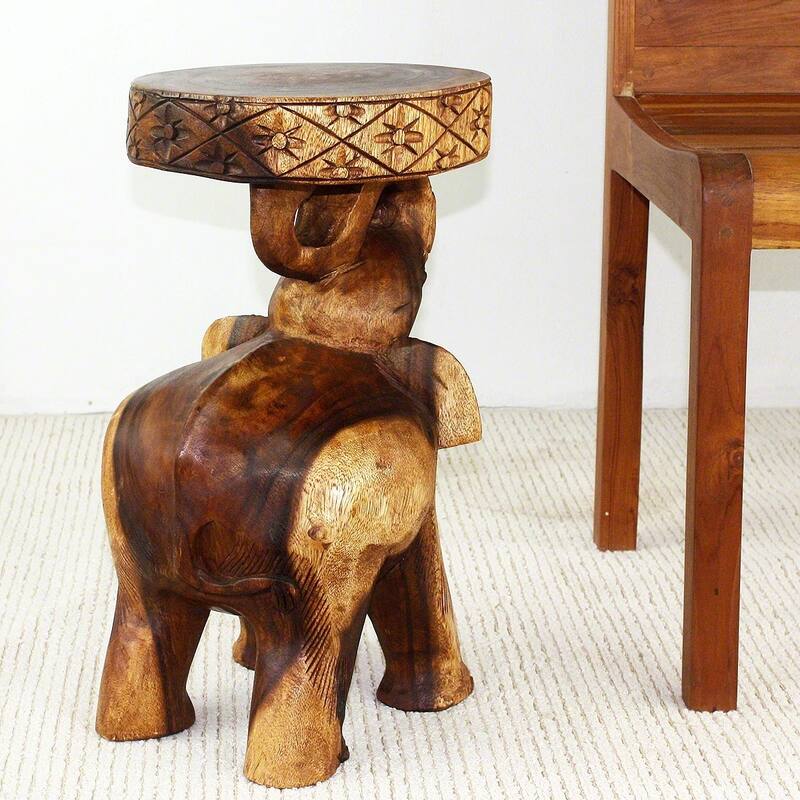 Haussmann® Wood Elephant Chang Stool 11 in DIA x 20 in H Walnut Oil - 11 x 11 x 20