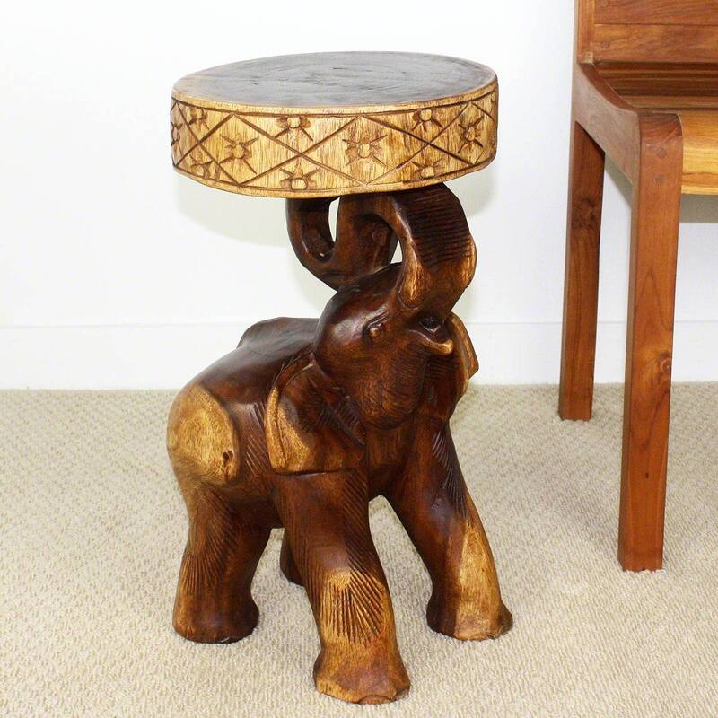 Haussmann® Wood Elephant Chang Stool 11 in DIA x 20 in H Walnut Oil - 11 x 11 x 20