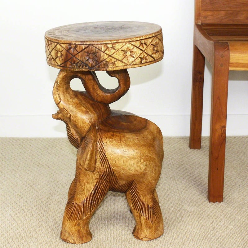 Haussmann® Wood Elephant Chang Stool 11 in DIA x 20 in H Walnut Oil - 11 x 11 x 20
