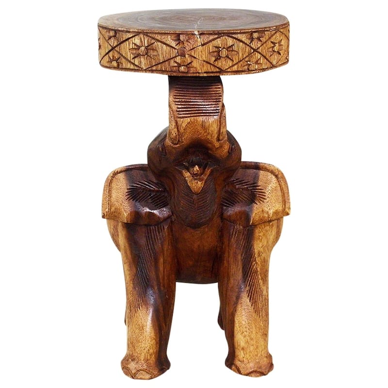 Haussmann® Wood Elephant Chang Stool 11 in DIA x 20 in H Walnut Oil - 11 x 11 x 20