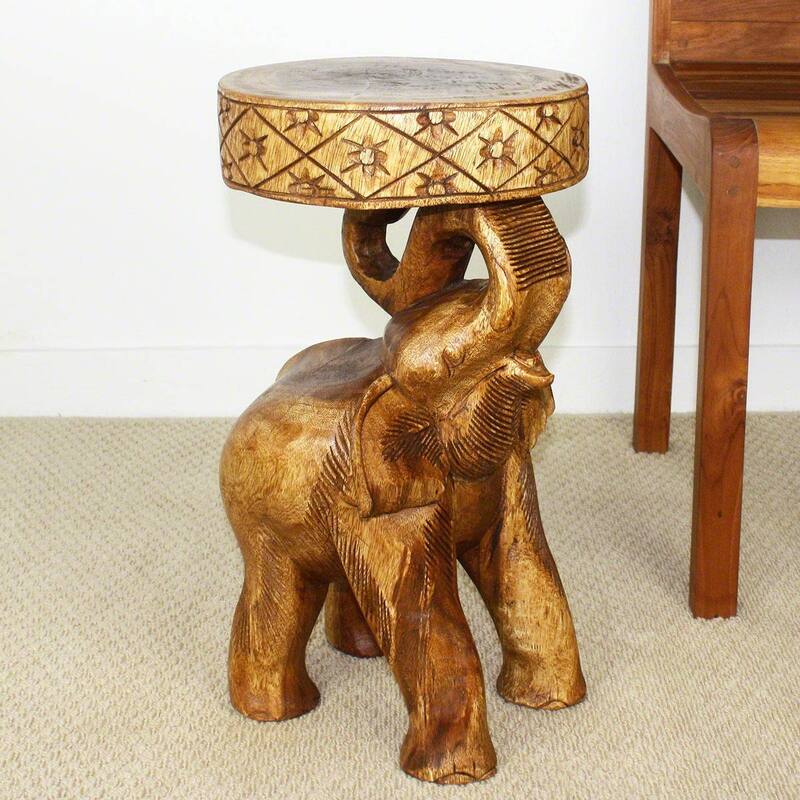 Haussmann® Wood Elephant Chang Stool 11 in DIA x 20 in H Walnut Oil - 11 x 11 x 20