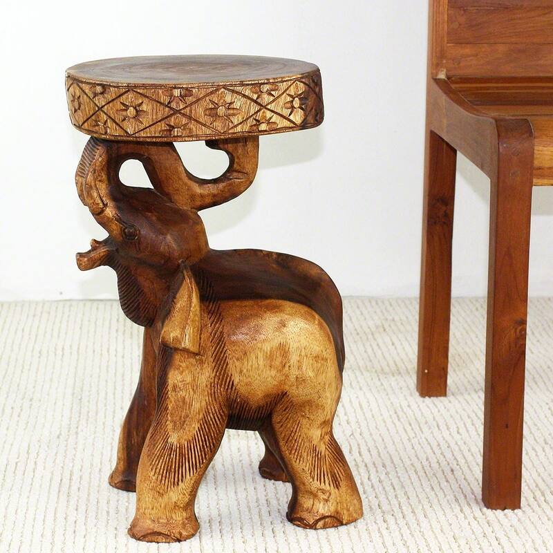 Haussmann® Wood Elephant Chang Stool 11 in DIA x 20 in H Walnut Oil - 11 x 11 x 20