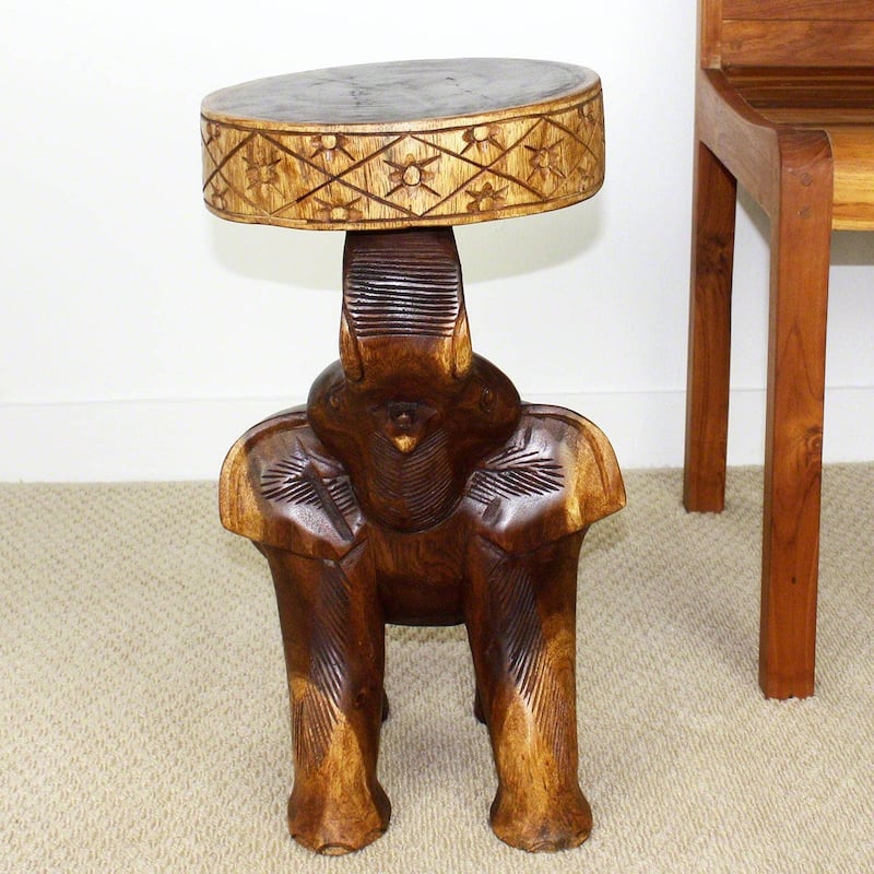 Haussmann® Wood Elephant Chang Stool 11 in DIA x 20 in H Walnut Oil - 11 x 11 x 20