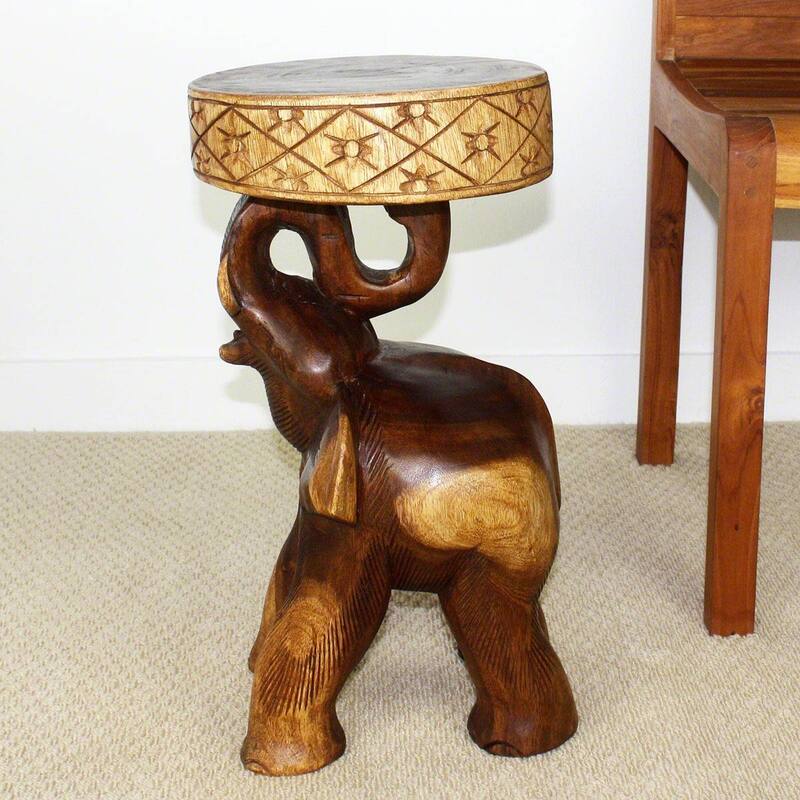 Haussmann® Wood Elephant Chang Stool 11 in DIA x 20 in H Walnut Oil - 11 x 11 x 20