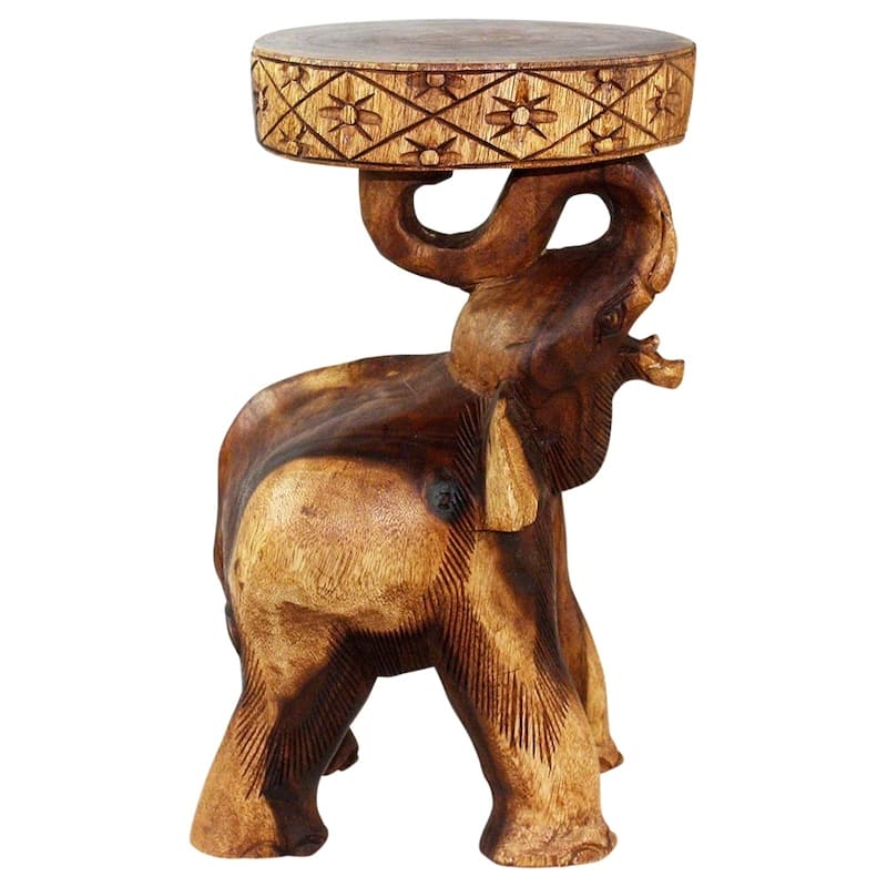 Haussmann® Wood Elephant Chang Stool 11 in DIA x 20 in H Walnut Oil - 11 x 11 x 20