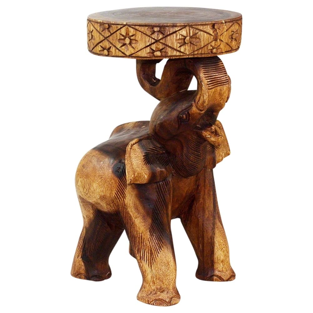 Haussmann® Wood Elephant Chang Stool 11 in DIA x 20 in H Walnut Oil - 11 x 11 x 20