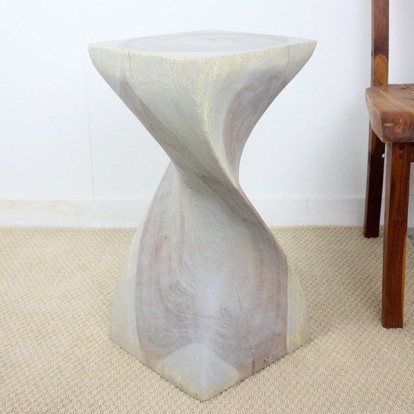 Hand carved 12 x 24 Acacia Single Twist Stool Agate Grey Oiled