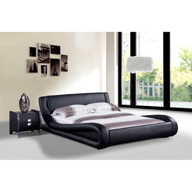 Dona Black Faux Leather Modern Bed - Queen