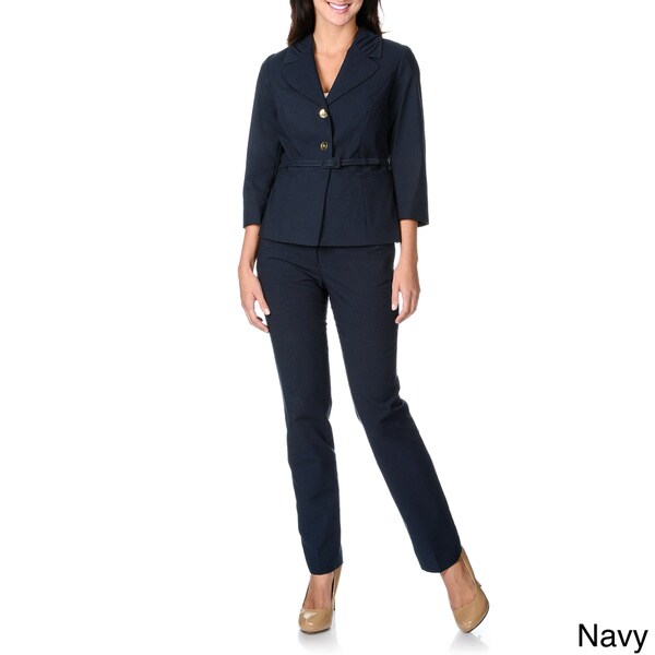 Zac and Rachel Womens Stretch Belted 2 piece Pant Suit