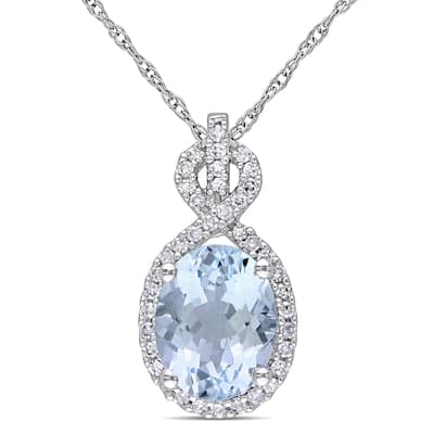 Miadora 10k White Gold Aquamarine and 1/6ct TDW Diamond Infinity Necklace (G-H, I1-I2) - Blue