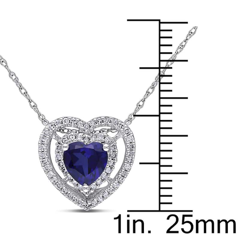 Miadora 10k White Gold Created Sapphire and 1/5ct TDW Diamond Heart Necklace (H-I, I2-I3)