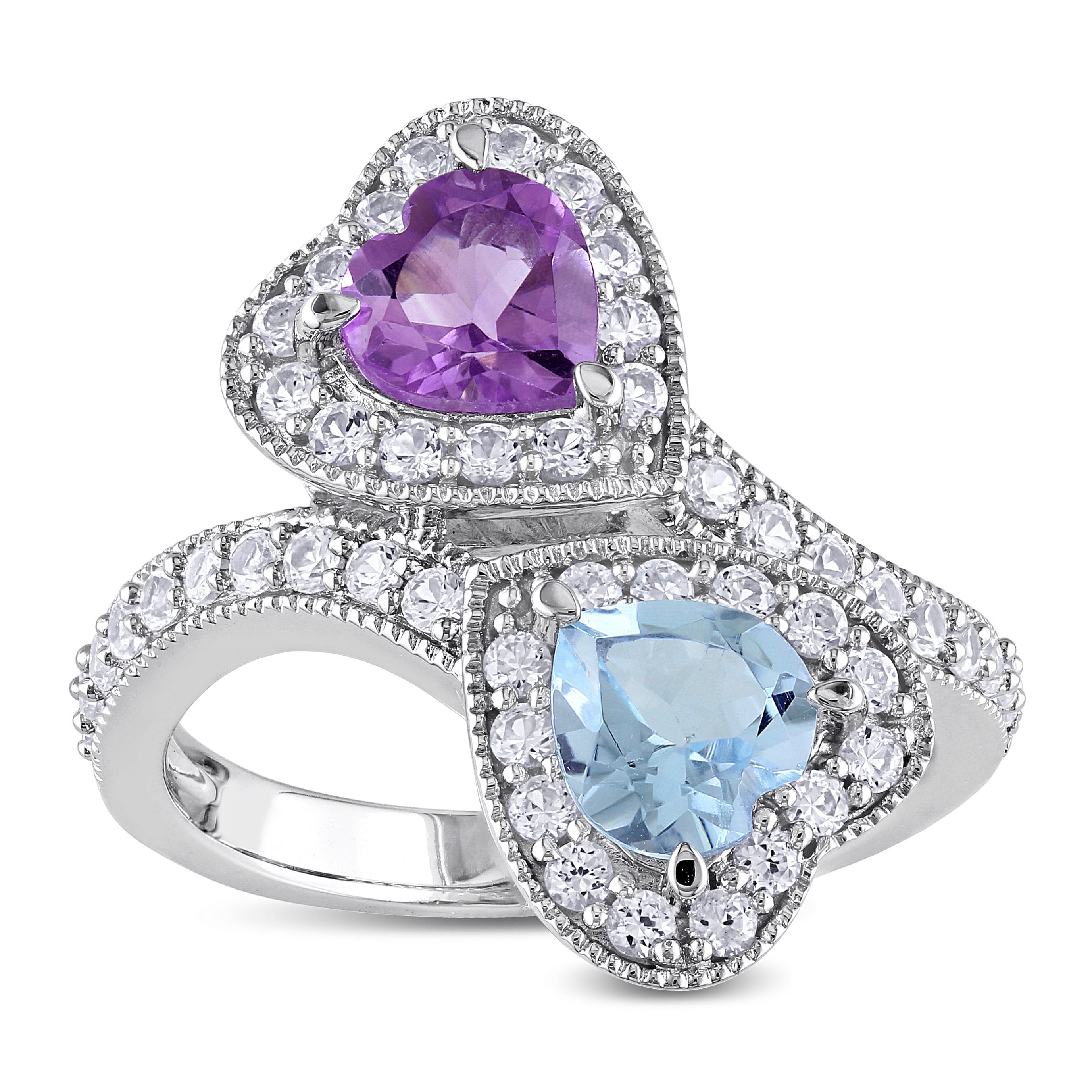 Miadora Sterling Silver 2 1/2ct TGW Multi-gemstone Double Heart Ring