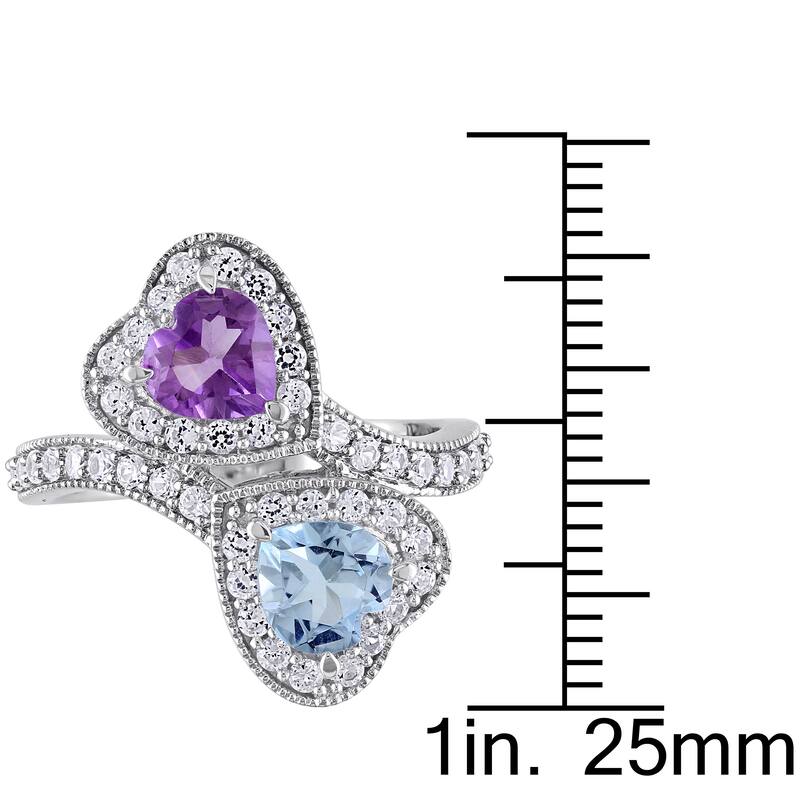 Miadora Sterling Silver 2 1/2ct TGW Multi-gemstone Double Heart Ring