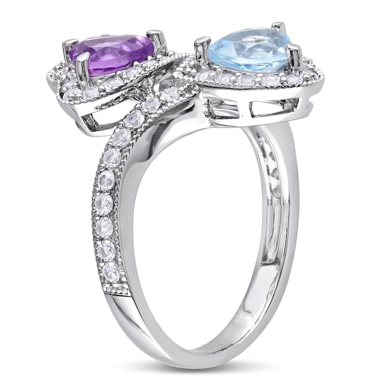 Miadora Sterling Silver 2 1/2ct TGW Multi-gemstone Double Heart Ring