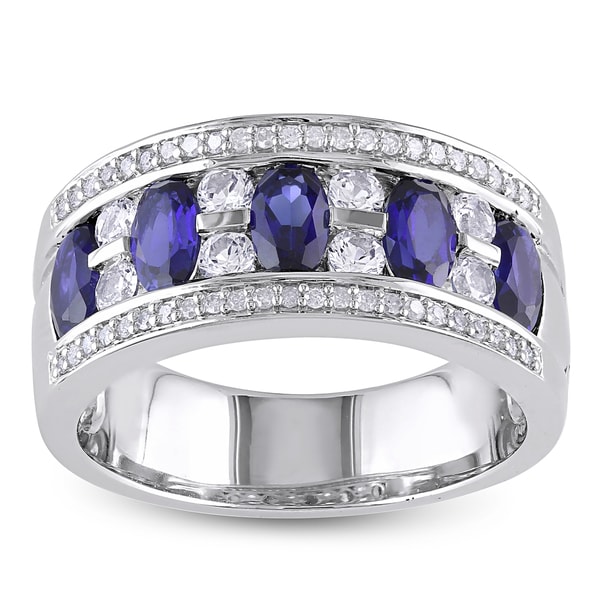 Shop Miadora Sterling Silver Created Blue And White Sapphire And 1 8ct