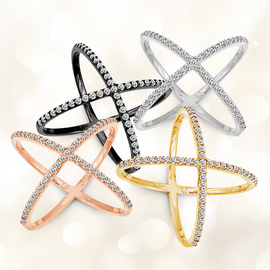 La Preciosa Sterling Silver Cubic Zirconia Wide X Ring