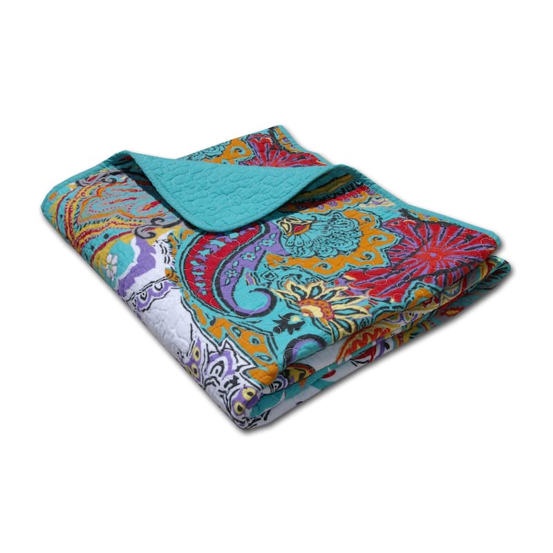 The Curated Nomad Horsdal 100% Cotton Paisley Boho Quilted Throw Blanket