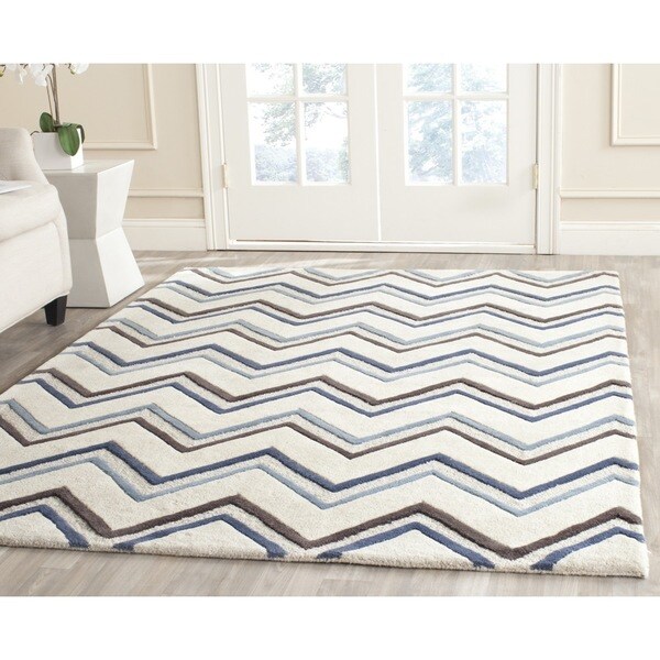 Safavieh Handmade Moroccan Cambridge Ivory/ Blue Wool Rug - 9' x 12'