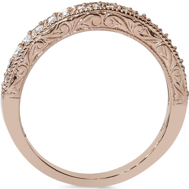 14k Rose Gold 1/2ct TDW Hand Engraved Vintage Style Diamond Band Ring