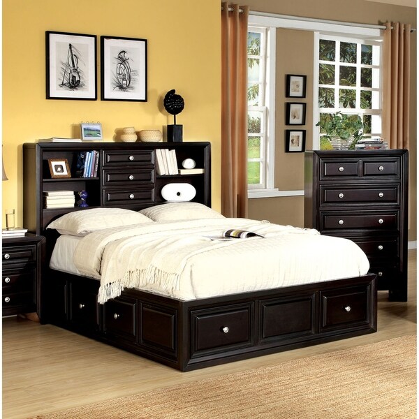 Furniture of America Espresso Bookcase Headboard Platform Bed