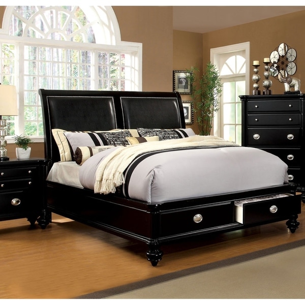 Furniture of America Jigh Modern Black Solid Wood Padded Platform Bed