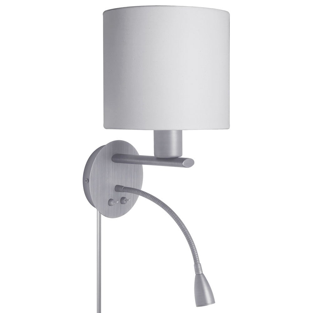 Satin Chrome And White Fabric Wall Sconce With Led Reading White Fabric Wall Sconce With Led
