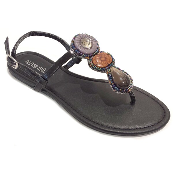 Olivia Miller Women's Tribal Stone Flat Sandals - Overstock - 9237647
