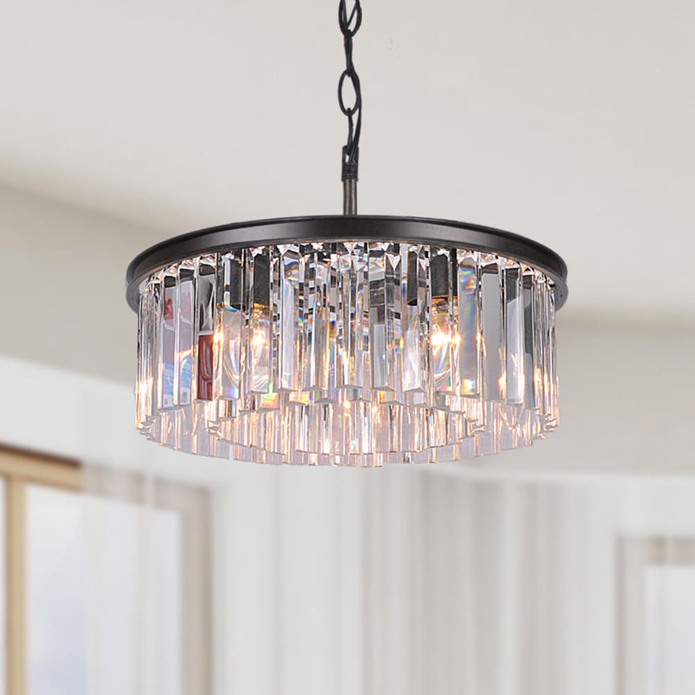 Justina 5-light Antique Black Chandelier with Crystal Glass Prisms (Antique Bronze, Chandelier, Crystal Glass Prisms) - Chandeliers For Bedrooms by Overstock.com