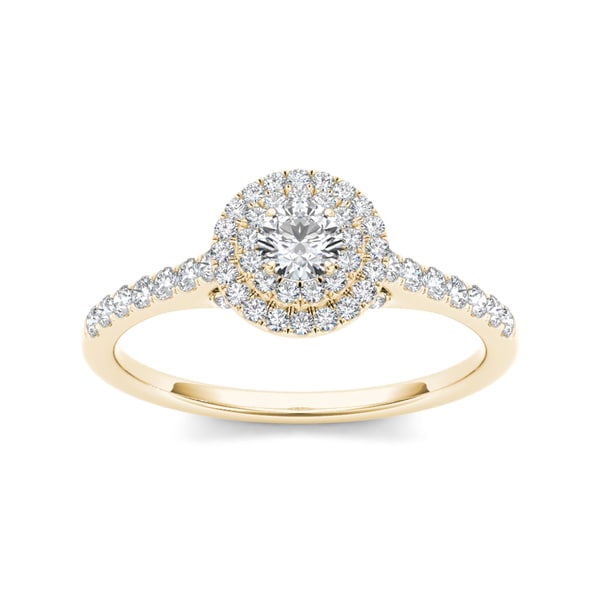 De Couer 10k Yellow Gold 1ct TDW Diamond Halo Engagement Ring Set (H I