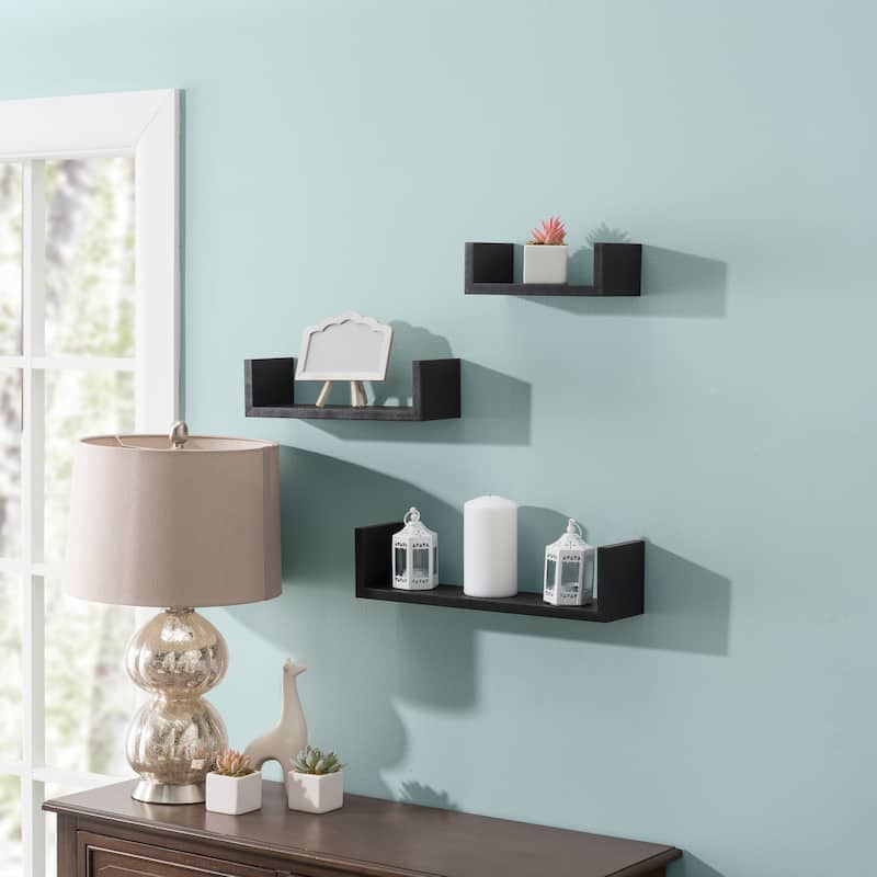 Floating 'U' Laminated Black Shelves (Set of 3)