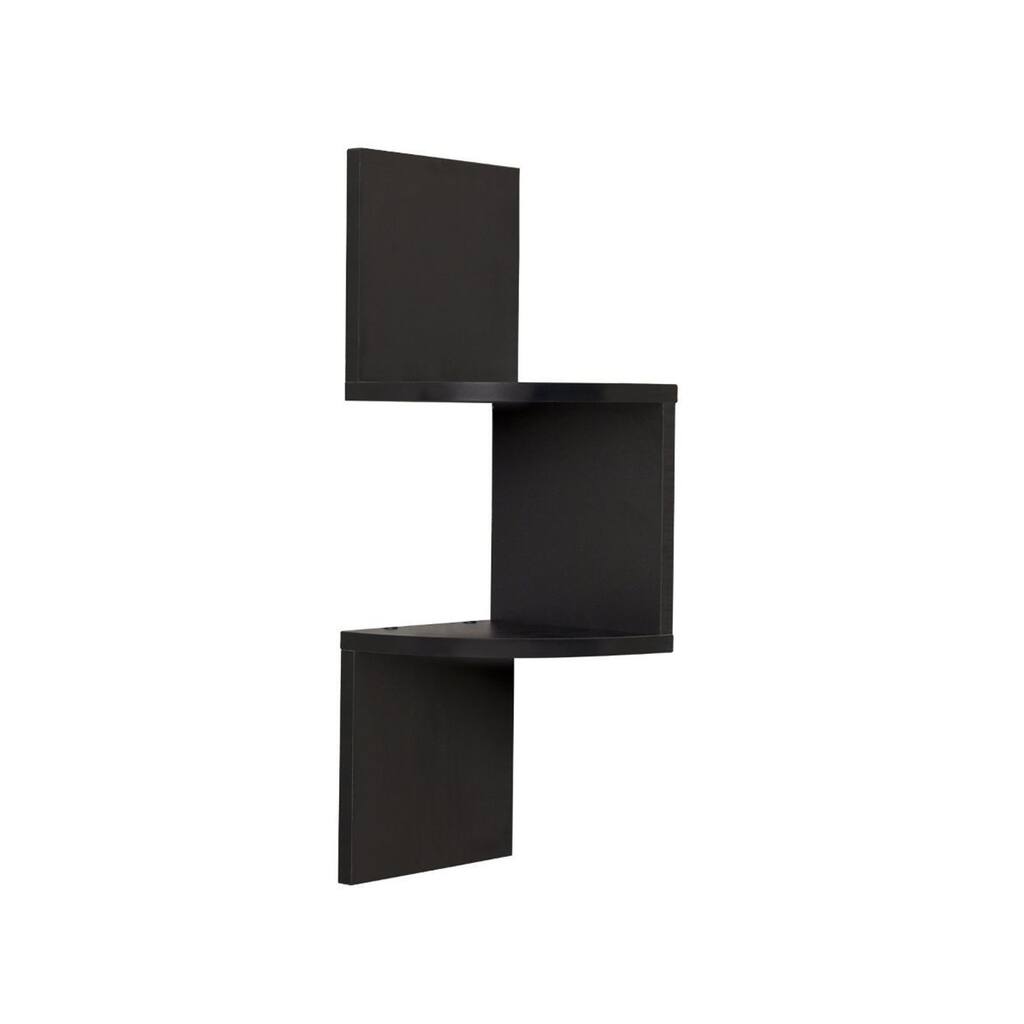Zig Zag Design Laminated Wooden Corner Wall Shelf, Black