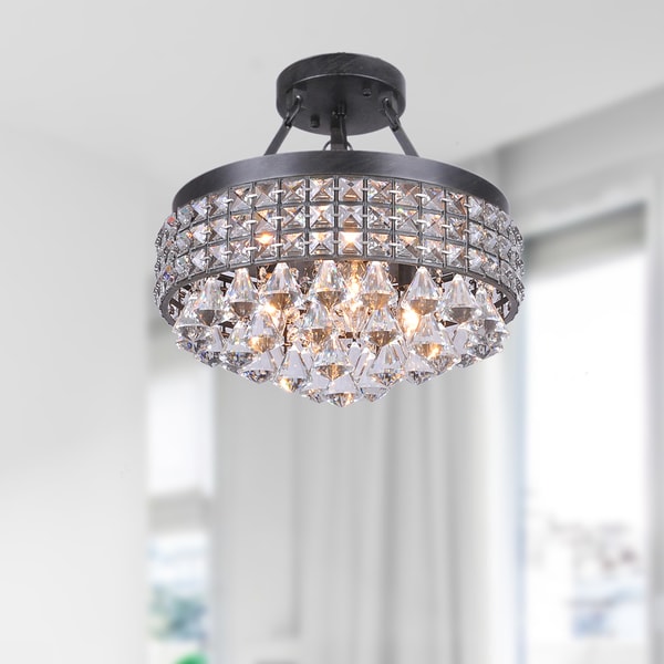 Antonia 4 light Crystal Semi flush Mount Chandelier with Antique