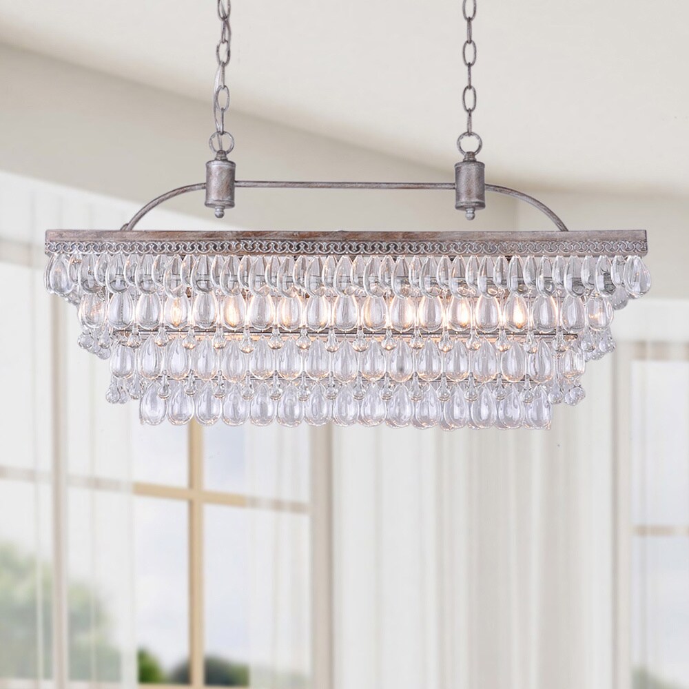 Silver Orchid Taylor Antique 6 Light Rectangular Glass Silver Orchid Taylor Antique 6 Light Rectangular Glass Droplets