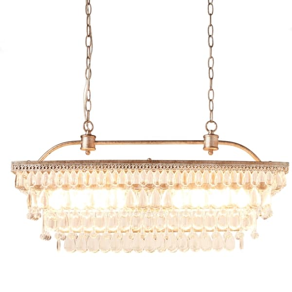 Antique Silver 6-Light Rectangular Glass Droplets Chandelier