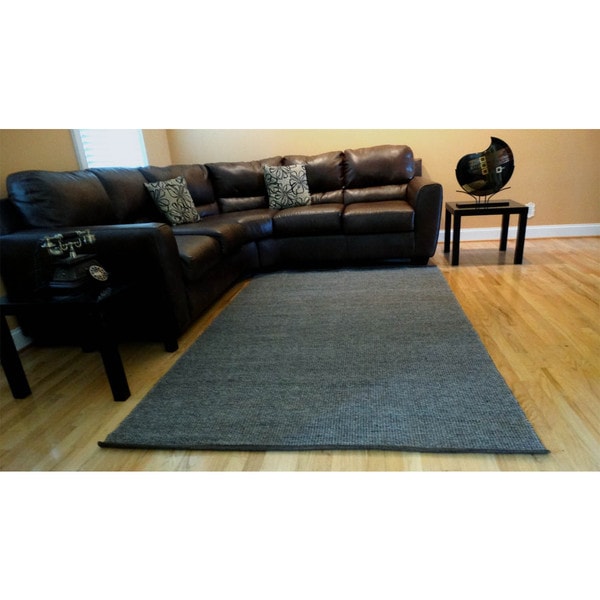 Hand-woven Solid Grey Jute Rug (5' x 8') - 5' x 8'