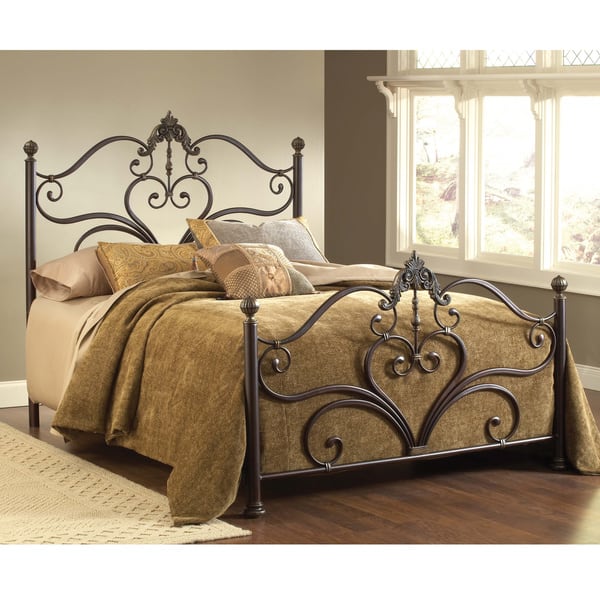 slide 2 of 3, Newton Antique Brown Metal Scrollwork Bed