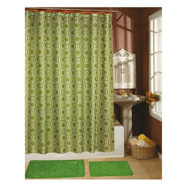 Shop Octagon Sage Shower Curtain Hooks And Bath Rug 15 Piece Set Overstock 9238293