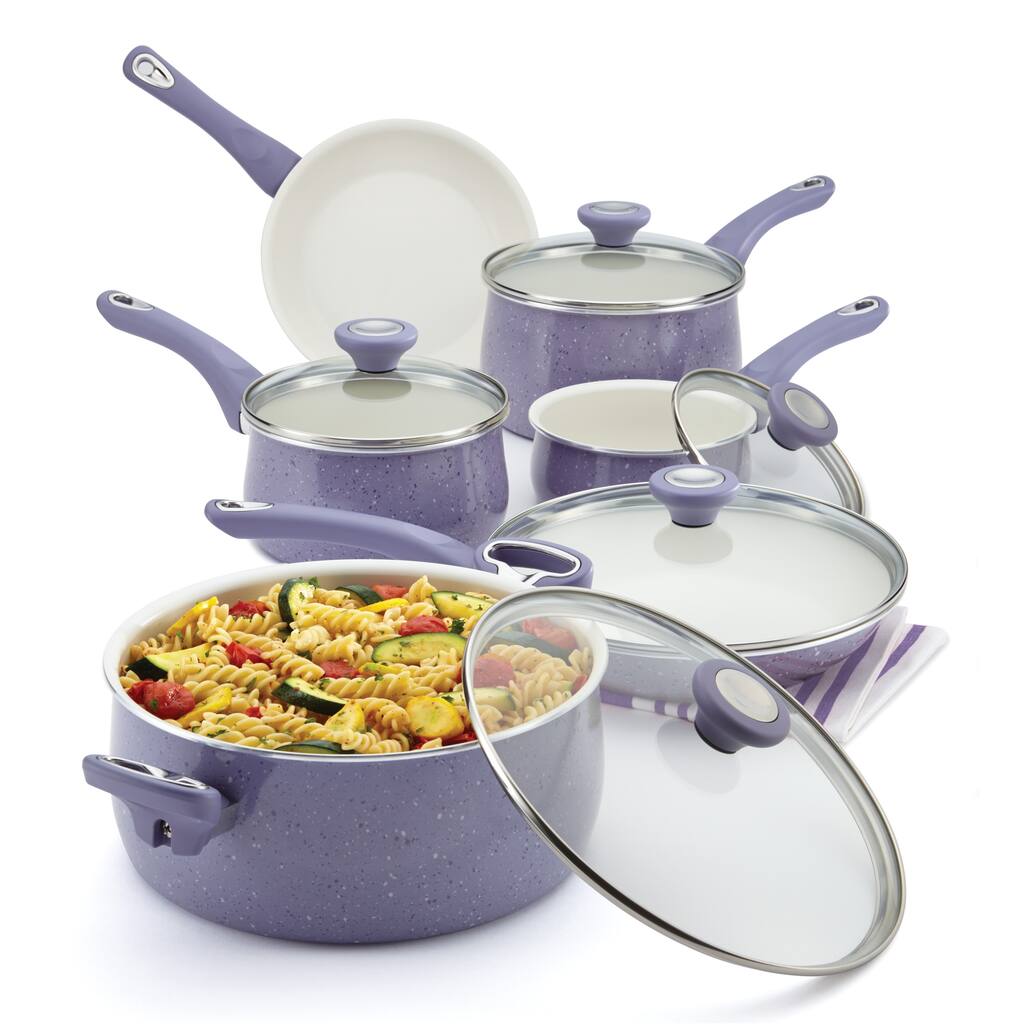 Farberware New Traditions Speckled Aluminum Nonstick 14-piece Lavender Cookware Set
