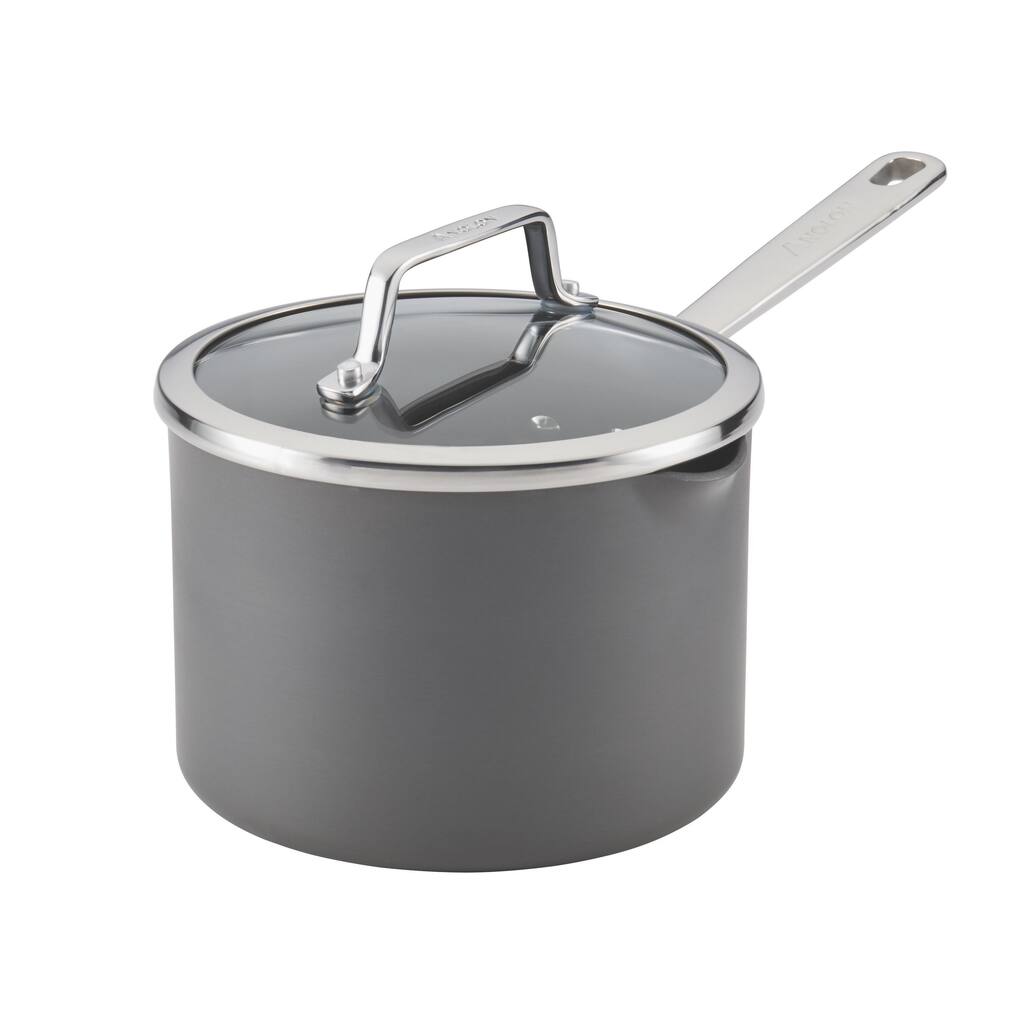 Anolon Authority Hard-anodized Nonstick 3-quart Grey Covered Straining Saucepan with Pour Spouts