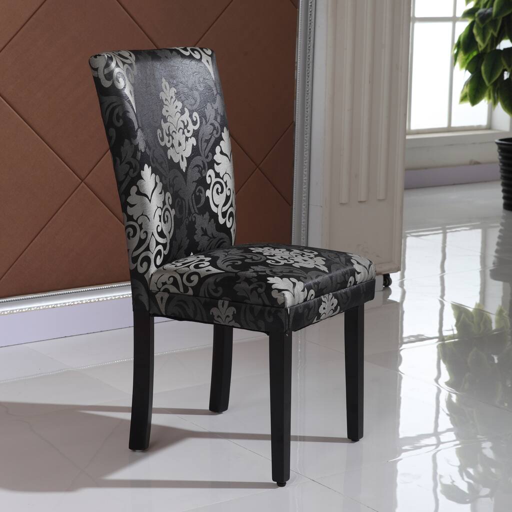 Arbonni Modern Parson Black Floral Chairs (Set of 2)