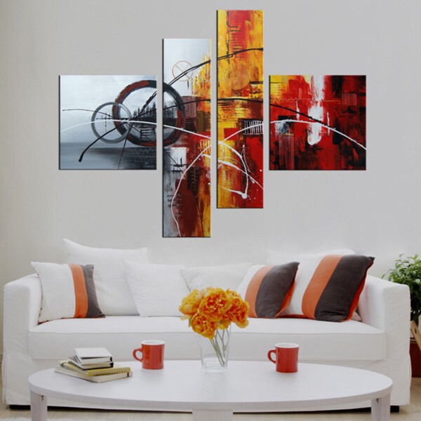 Hand-painted 'Abstract540' 4-piece Gallery-wrapped Canvas Art Set ...