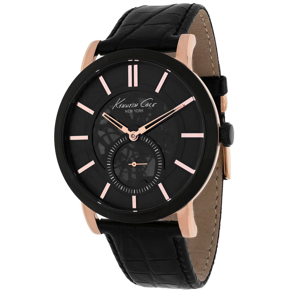 Kenneth Cole Men's KC8045 Black Leather Automatic Watch with Black Dial