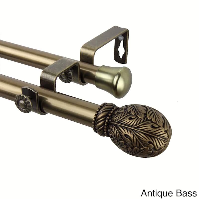 InStyleDesign Laurel Adjustable Double Curtain Rod - 28 to 48 inches - Antique Brass