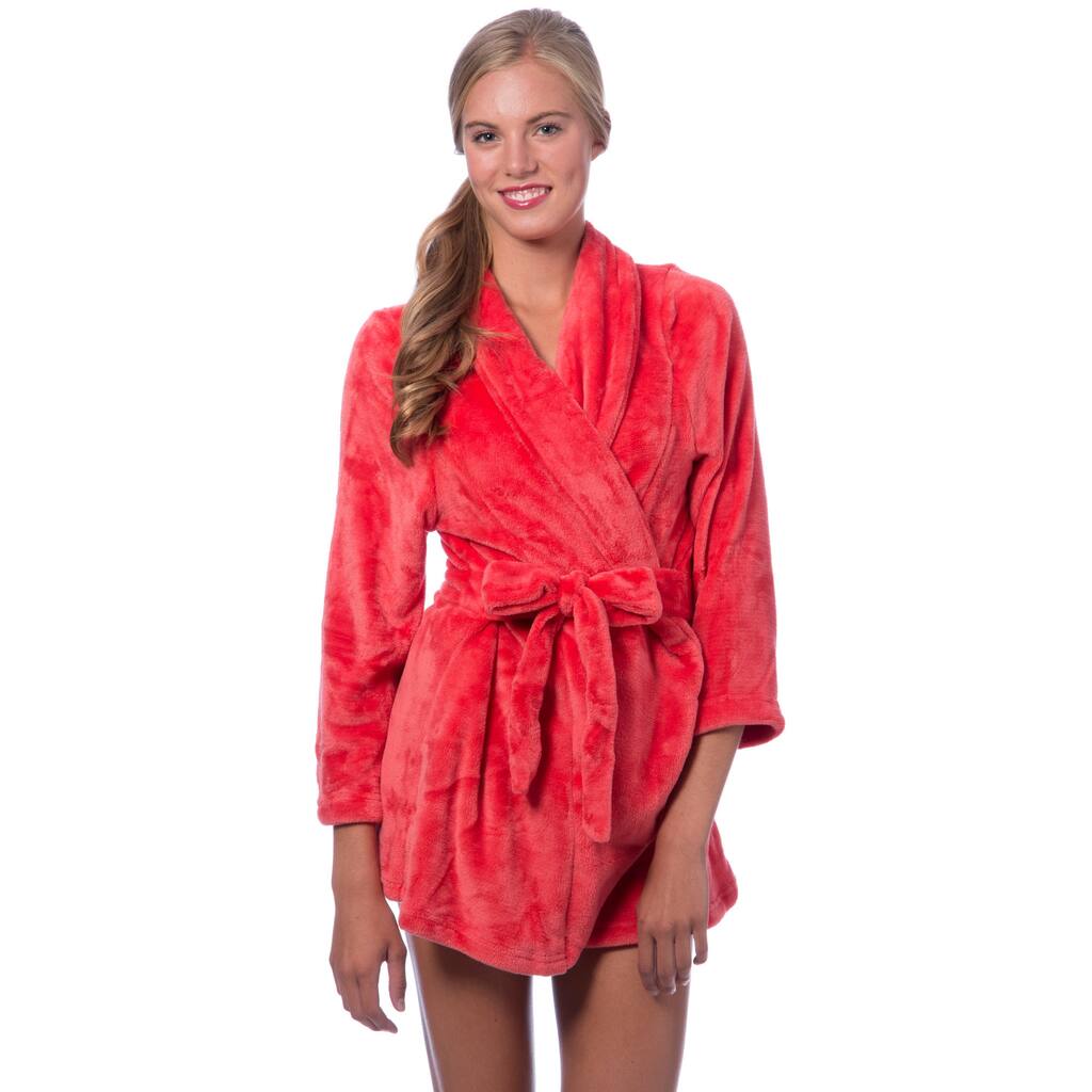 Short Plush Self-belt Robe
