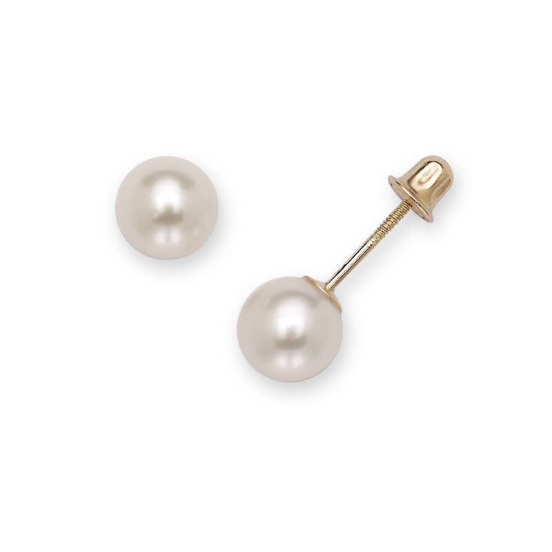 Curata 14k Yellow Gold 6mm Freshwater Cultured Round Pearl Screw Back Stud Earrings - 5.5-6 MM - White - Yellow